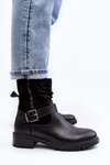 Women's Flat Heel Boots with Clasp Black Cillolis