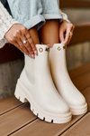 Women's Leather Bot Boots with Decorations Light Beige Lobb