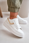 Sneakersy Trampki Damskie Na Platformie Eko Skórzane Biało-Złote Brennessa