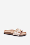 Women's Sandals On Cork Platform With Golden Buckle Beige Nilaviena