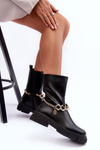Leather High Boots with Chain Black Pugen