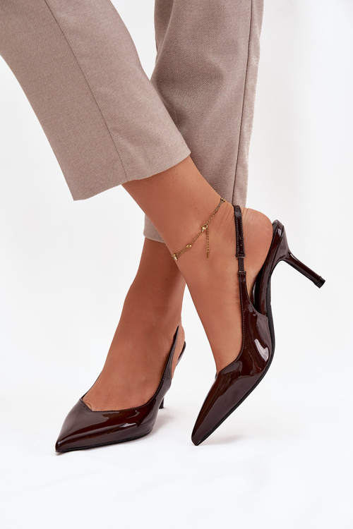 Damskie Czółenka Lakierowane Na Szpilce Czekoladowe Phelia