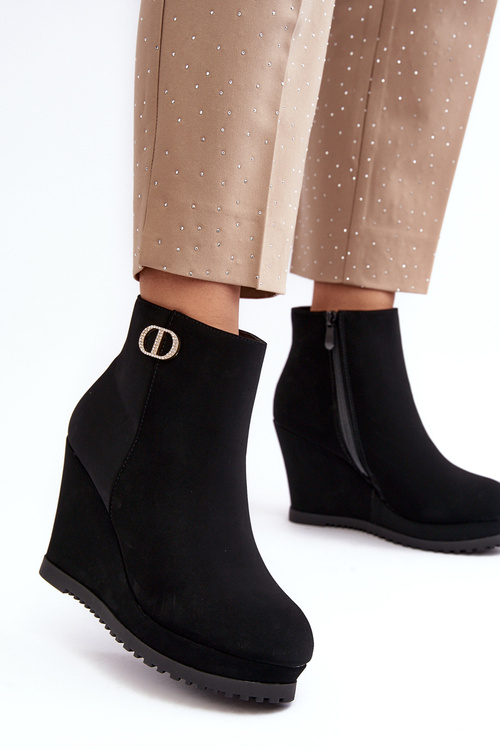 Women's Wedge Boots With Small Decoration Black Bertolina