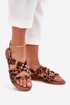 Womens sandals on flat heel with golden studs leopard print Zanira