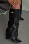 Women's Heeled Boots With Folded Shaft And Gold Detail Black Diorna