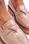 Lacquered Women's Loafers On The Platform With Decoration Beige Jonett