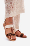 Flat Women's Sandals With Beads Leopard Brown Virona