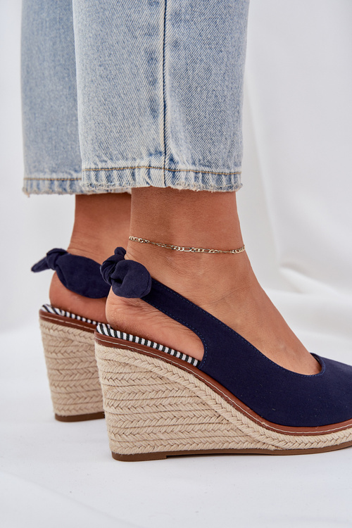 Wedge Sandals With Braiding Navy Nanalis