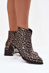 Leather Women's Block Heel Boots with Lining Leopard Pattern D&A CR52-622 Black-Gold