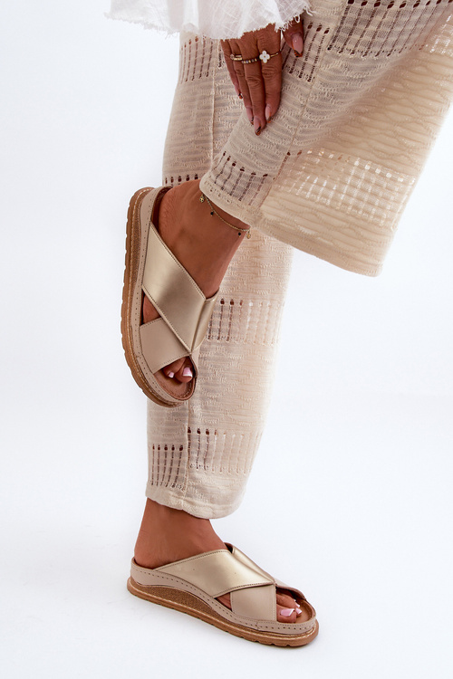 Leather Profiled Flip-Flops Maciejka 04986-04 Gold-Beige
