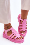 Leather Flat Sandals with Straps Pink Diosa
