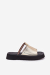 Women's leather sandals on platform with decorative strap D&A MK51-475 Gold