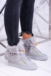 Lu Boo Grey Boots with Natural Fur Gisele