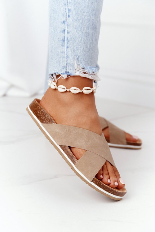 Leather Profiled Slippers Big Star HH274593 Beige