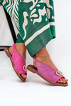 Ladies Sandals With Decoration On Flat Heel Eco Suede Pink Ralisses