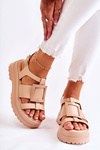 Women's Leather Sandals On The Platform Dark Beige Corene