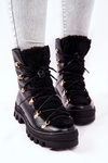 Padded Leather Trapper Boots Black Cateline