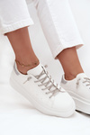 Women's Sneakers on Platform with Decorative Lacing and Glitter White Belmira