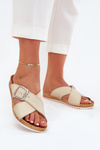 Women Leather Slippers With Buckle Beige Inblu VO0004GU