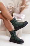 Women's Leather Ankle Boots With Zipper Insulated With Felt Dark Green Zazoo 60512