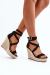 Sandals With Wedge Heel And Woven Band Black Salthe