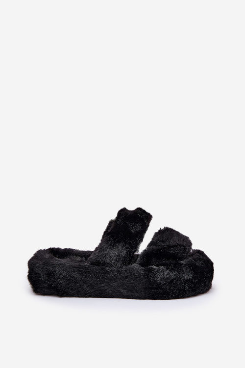 Women's Fur Slippers On Platform Black Talfedi