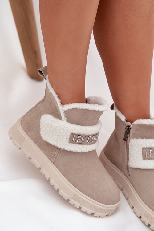 Winter Boots Womens Made of Natural Suede with Fur Lee Cooper LCJ 25 01 3739 Light Gray