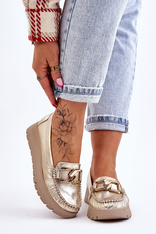 Zazoo 10141 Leather Platform Moccasins with Gold Decoration