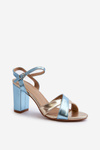 Eco Leather Sandals with Block Heel in Blue-Gold Abilica