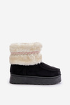 Women's Snow Boots On Platform With Fur And Pattern Black Deepanti