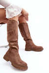Women's Quilted Knee-High Boots Brown Heliofa