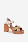Leather Heeled Sandals With Braided Straps Zazoo 40460 Gold