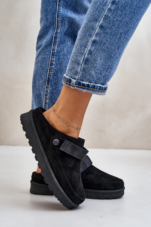 Women's Slippers Insulated With Fur On Platform Black Azida