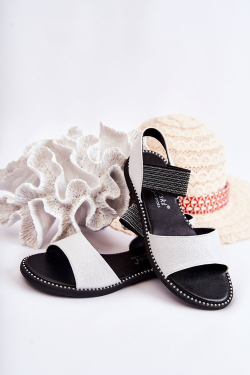 Classic Leather Sandals With Studs Silver Shelly