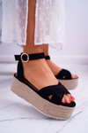 Women's Platform Sandals Linen Black Dafostre