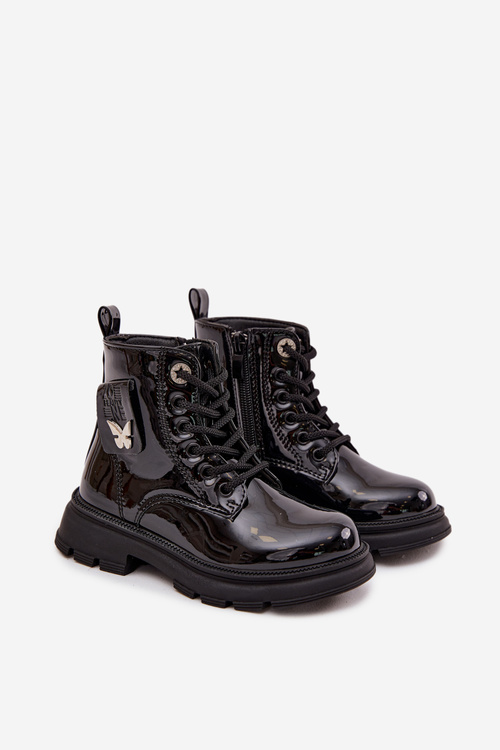 Insulated Children's Boots with Zip Patent Black Alverina