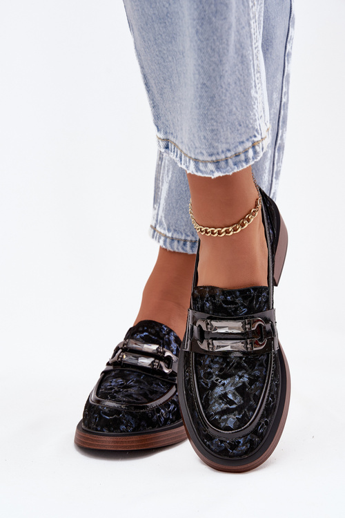 Leather Suede Women's Loafers With Unique Detail D&A MR52-178 Black