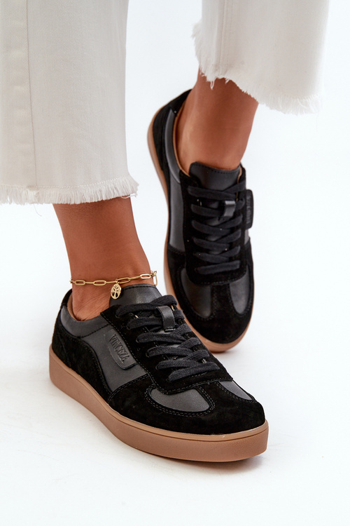 Women's Black Leather Sneakers by Vinceza 7333