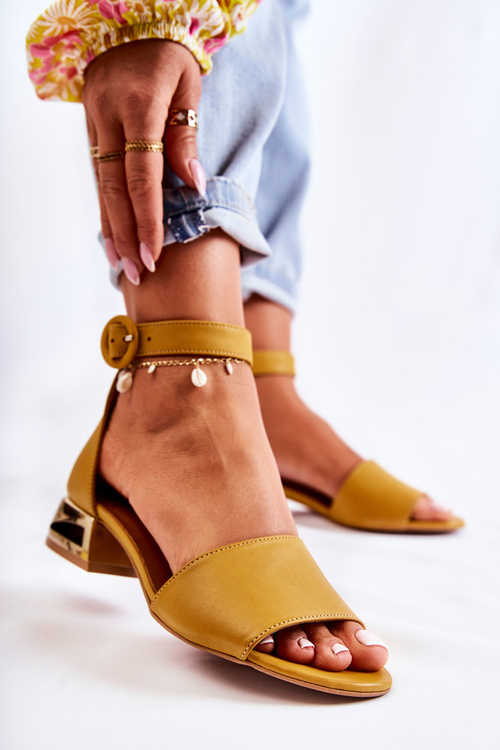 Leather Sandals On Golden Heel Laura Messi 2143 Dark yellow