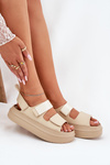 Women's Platform Sandals With Velcro Beige Nitepira