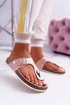 Women's Cork Flip Flops Lacquered Pink Palette