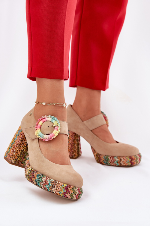 Suede Pumps With Weaving On Heel And Platform 06839-04 Maciejka Beige