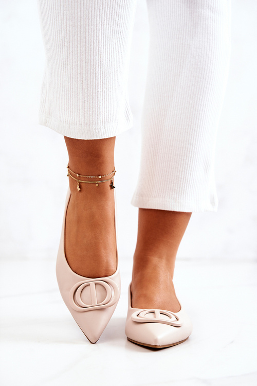 Leather Pointed Ballerinas Beige Rachelle