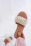 Women's Flat Sandals With Decorative Beads Beige Aricca
