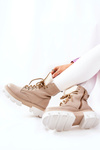 Padded Leather Worker Boots Beige Lecolly