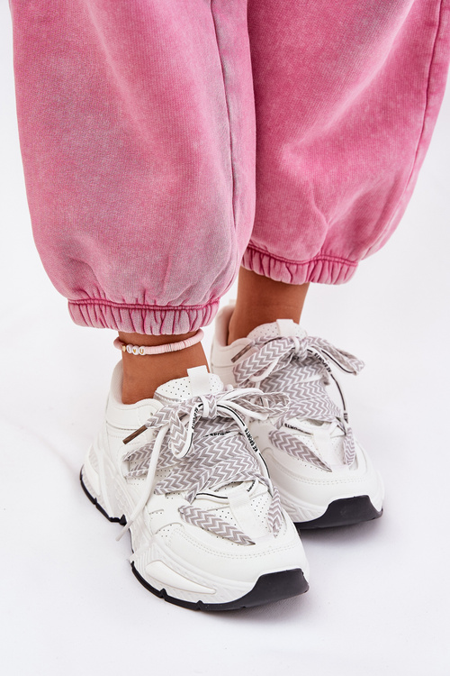 Buty sportowe Sneakersy Z Podwójnym Sznurowaniem Damskie Białe Efobell