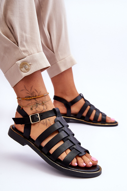 Leather Sandals With Straps Black Lawren