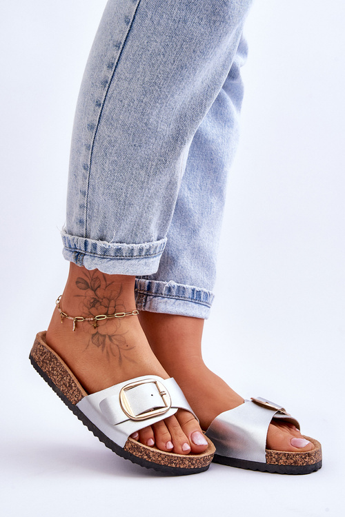 Women's Classic Slippers On Cork Soles Silver Noa