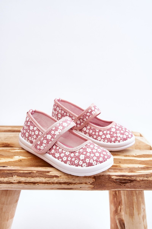 Children's Velcro Ballerinas In Print Pink Selah
