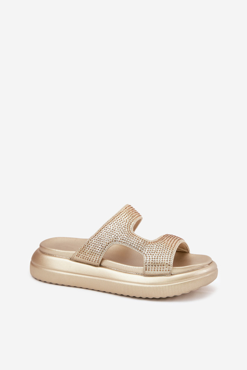 Klapki Damskie Na Platformie Ze Zdobieniem Złote Jestella 78-151